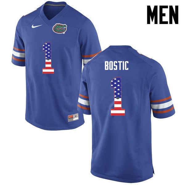 Florida Gators Men #1 Jonathan Bostic College Football USA Flag Fashion Blue